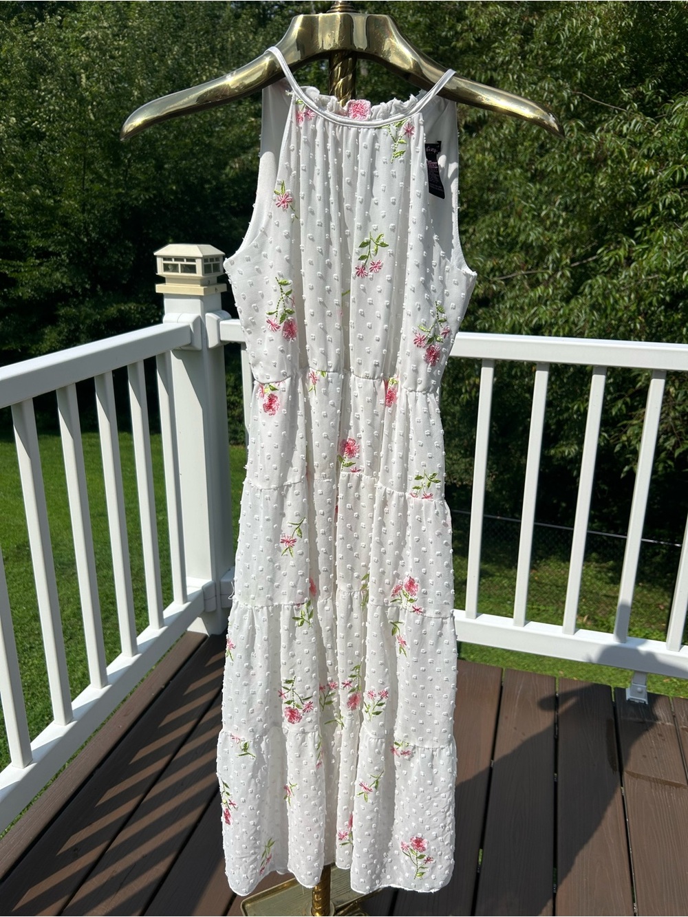 Xtraordinary White Maxi Dress with Pink Floral Embroidery